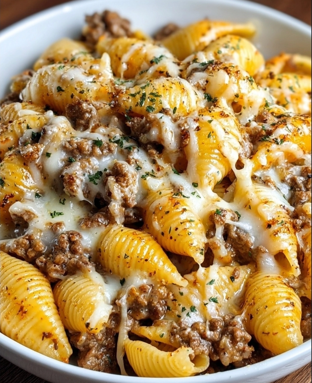 Crockpot Cheesy Ranch Beef Pasta Shells