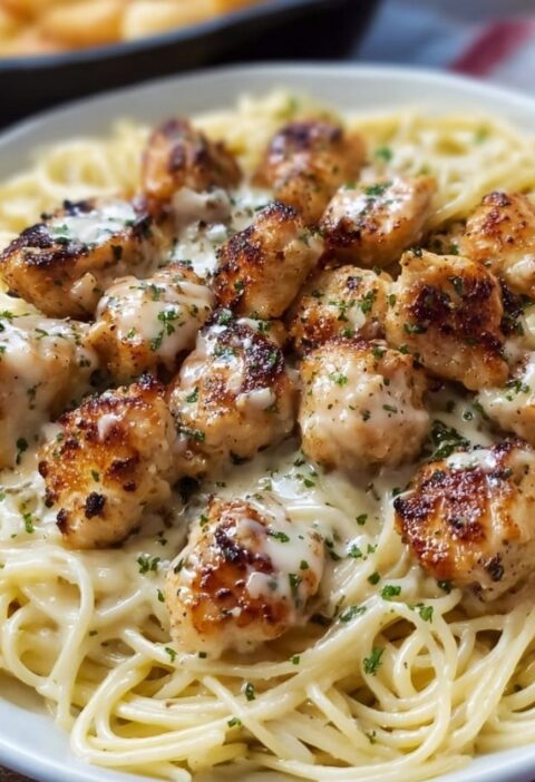 Garlic Butter Chicken Bites with Creamy Parmesan Pasta