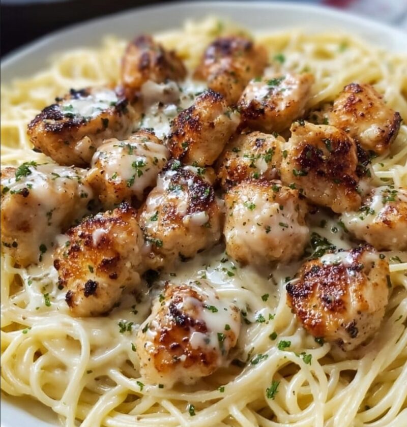 Garlic Butter Chicken Bites with Creamy Parmesan Pasta