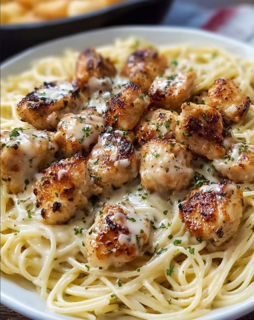 Garlic Butter Chicken Bites with Creamy Parmesan Pasta