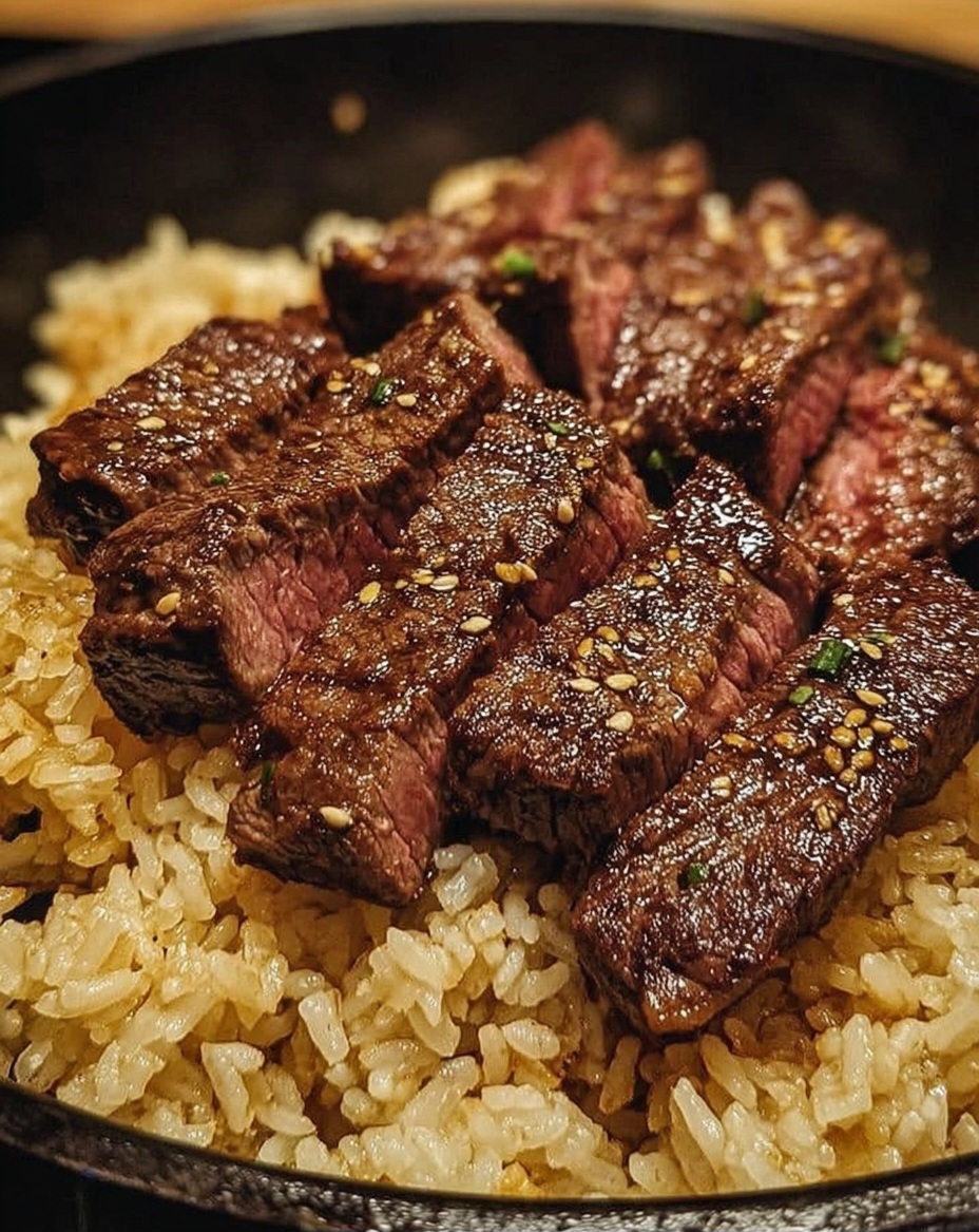 Honey Garlic Butter Steak and Rice Skillet.