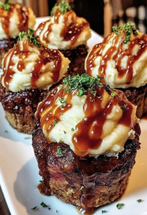 Smoky Bourbon BBQ Bacon-Wrapped Meatloaf Cupcakes with Mashed Potato Frosting
