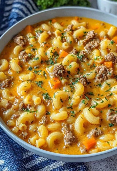 “Cheesy Beef Macaroni Soup