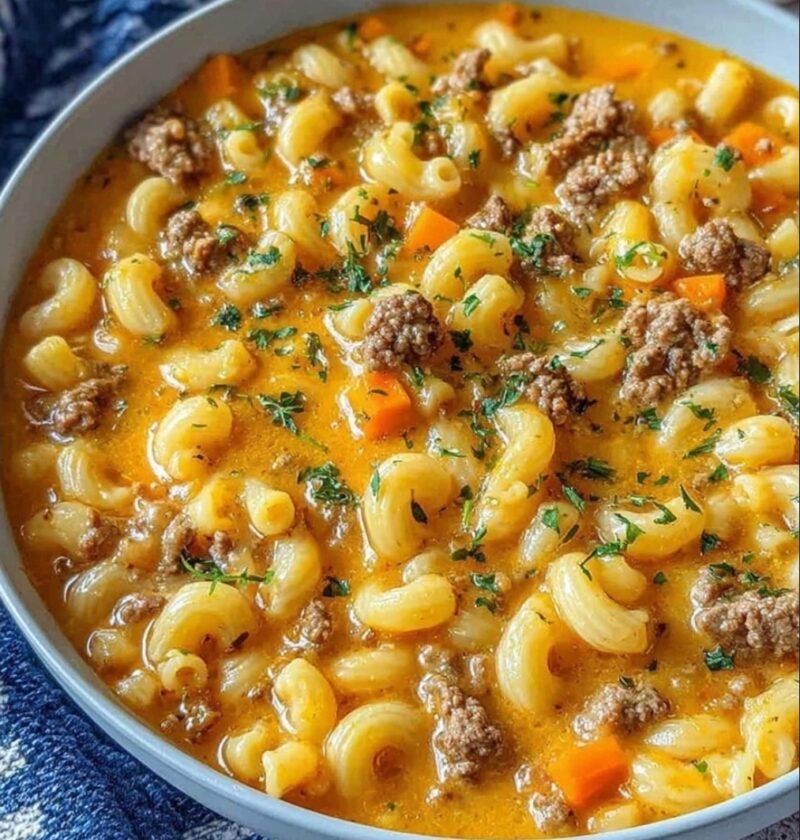 “Cheesy Beef Macaroni Soup