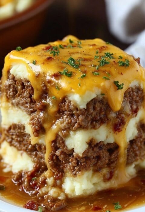 Meatloaf with Mashed Potatoes and Cheese