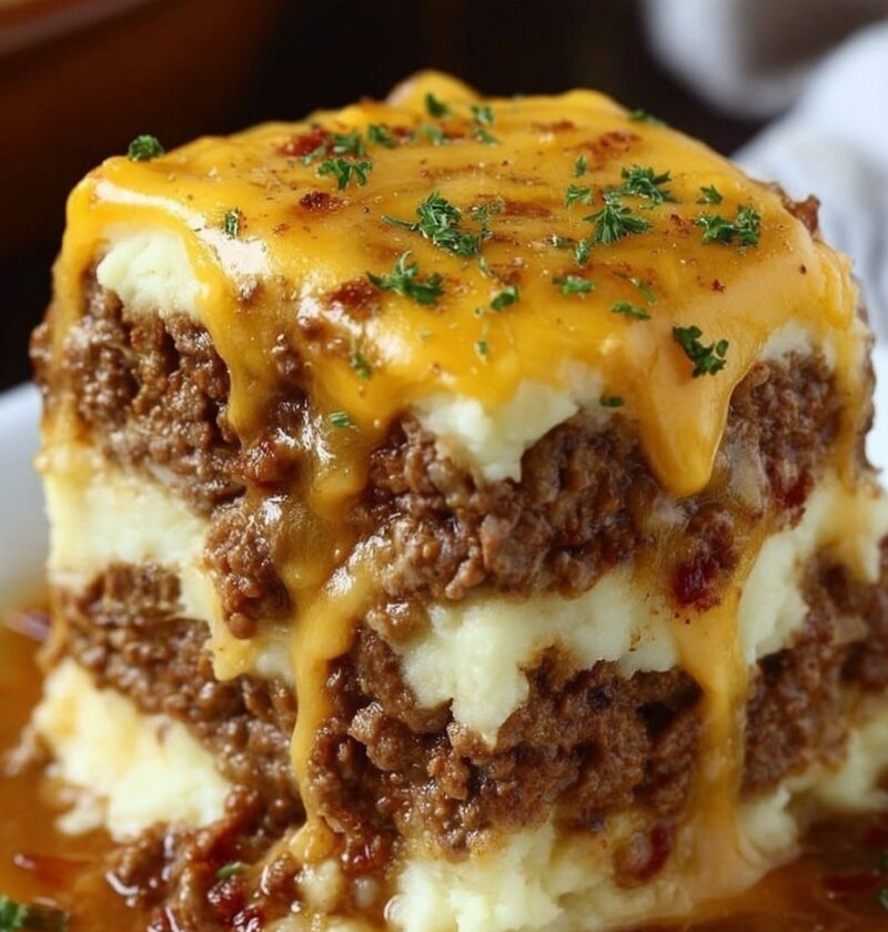 Meatloaf with Mashed Potatoes and Cheese