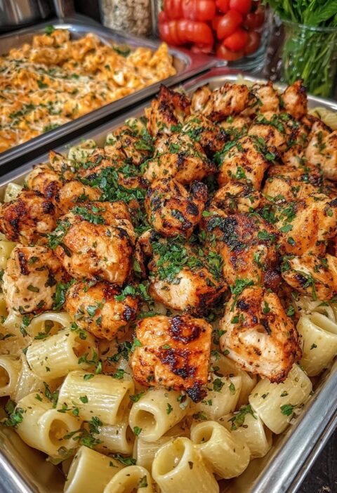 Garlic Butter Chicken Bites w Creamy Rigatoni