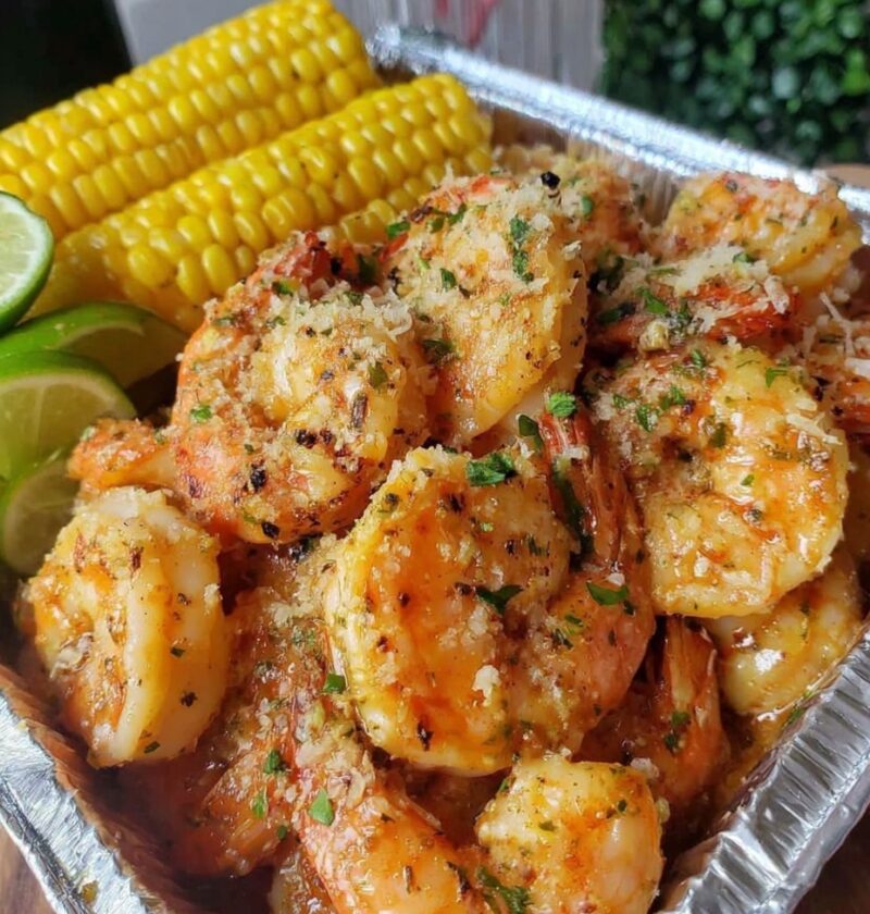 Garlic Butter Baked Shrimp with Corn