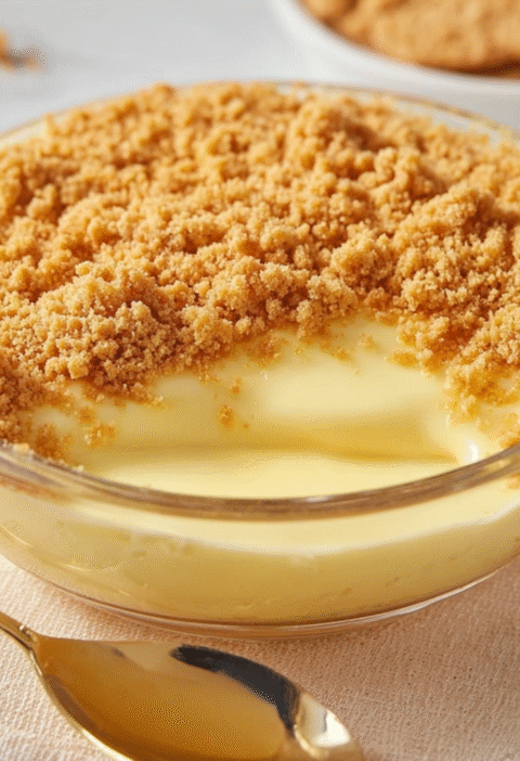 creamy vanilla pudding with cracker