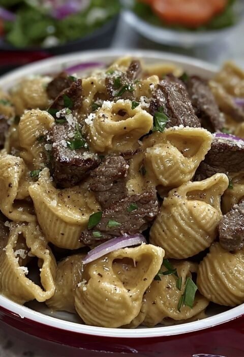 Garlic Butter Steak Bites & Creamy Parmesan Shells