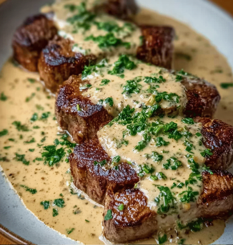 Juicy Steak with Creamy Garlic Sauce