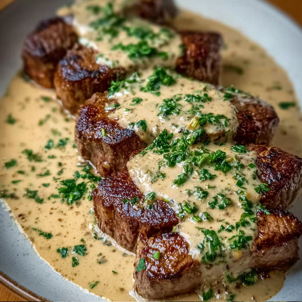 Juicy Steak with Creamy Garlic Sauce