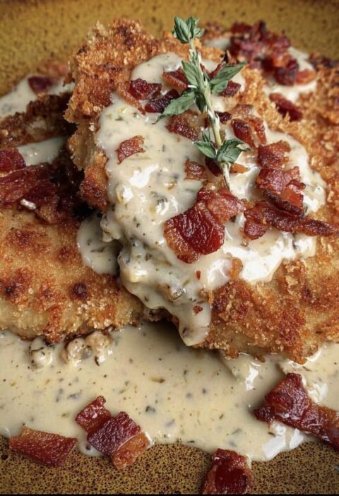 COUNTRY FRIED PORK CHOPS WITH BACON GRAVY