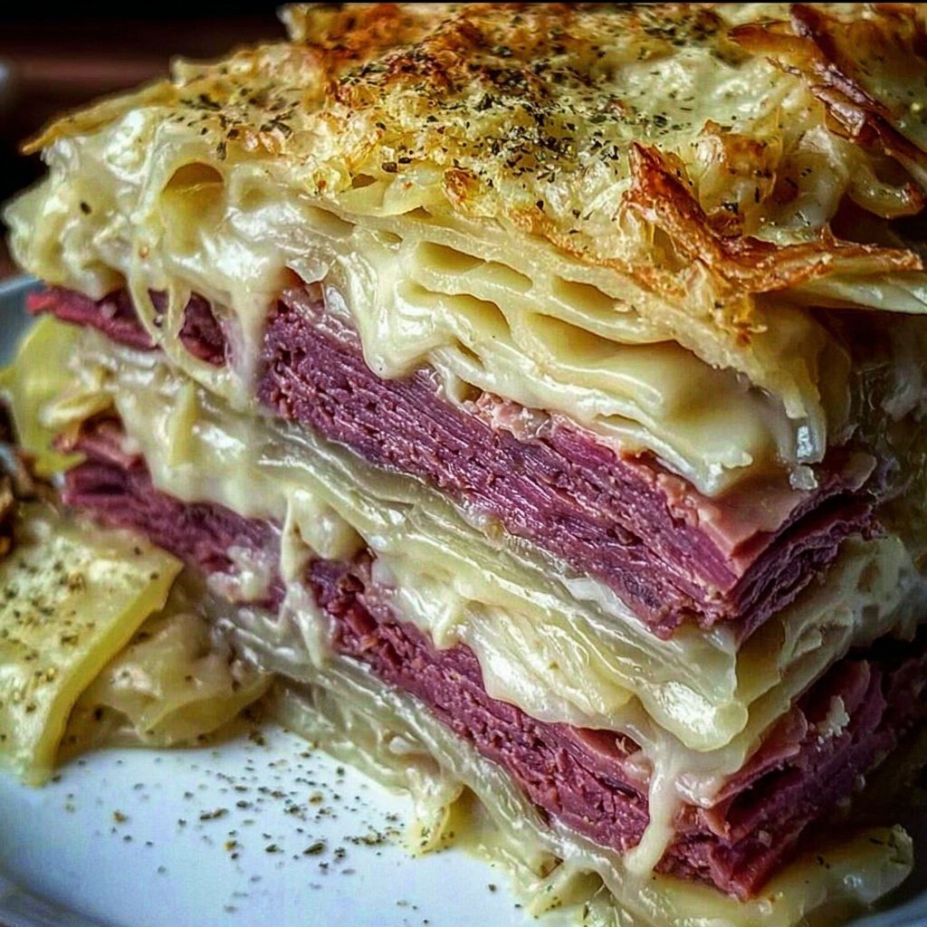 Classic Reuben Bake with Corned Beef, Sauerkraut & Swiss