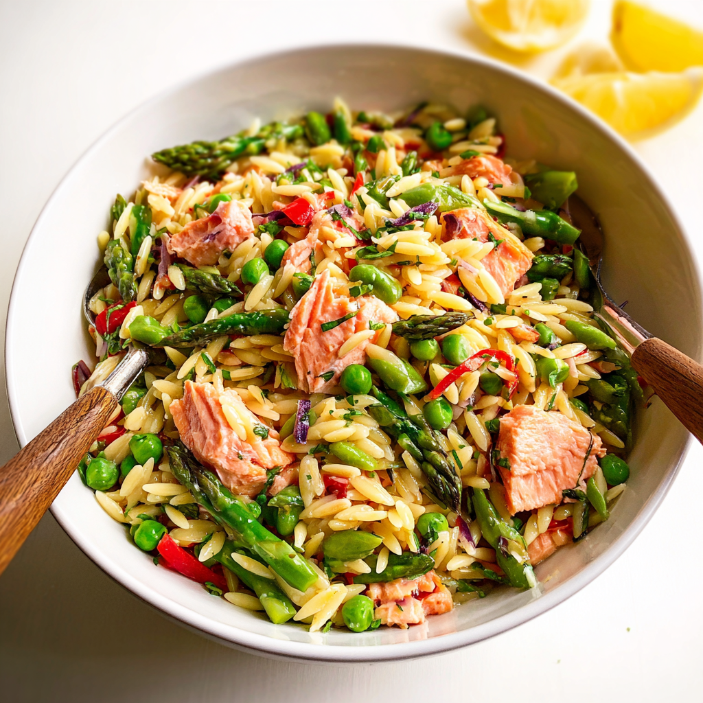 Salmon Asparagus Orzo Salad