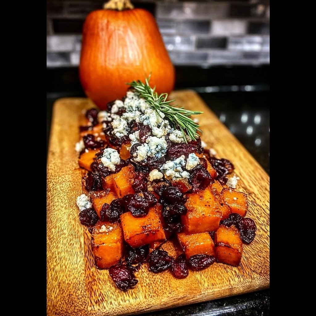 Caramelized Butternut Squash with Gorgonzola and Cranberry-Balsamic Glaze