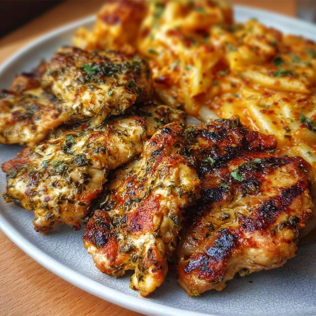 Cheddar Parmesan Garlic Butter Chicken with Creamy Penne Pasta  🤩