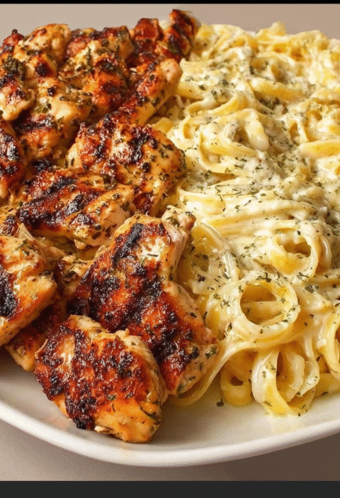 Creamy Garlic Butter Chicken & Linguine i n Alfredo Sauce