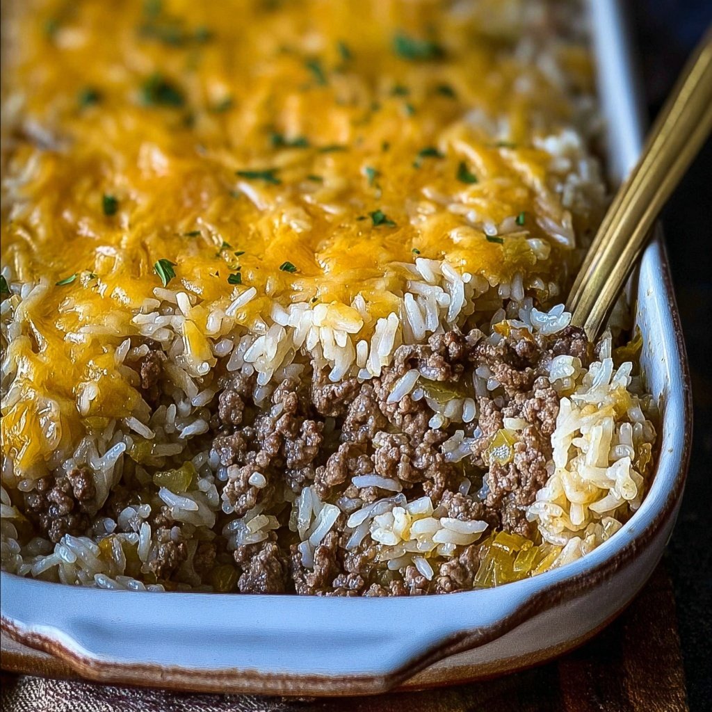 This French Onion Ground Beef and Rice Casserole