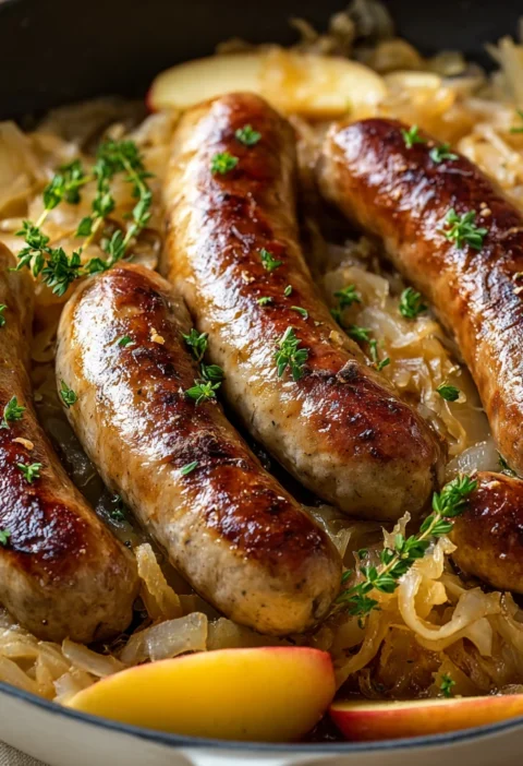 Bratwurst Sauerkraut Apples Recipe German Bratwurst With Sauerkraut Dish How To Cook Bratwurst With Apples Bratwurst Onion...
