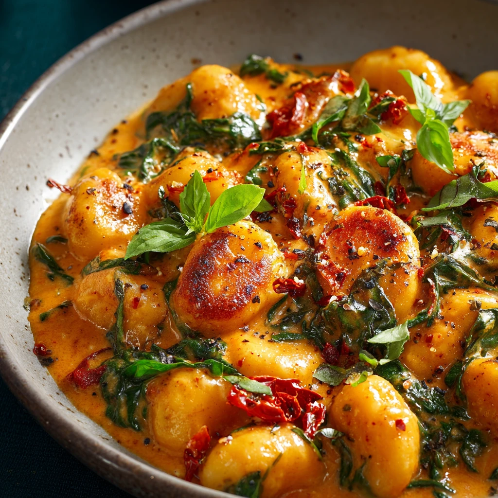 Creamy Tomato Gnocchi with Spinach & Basil