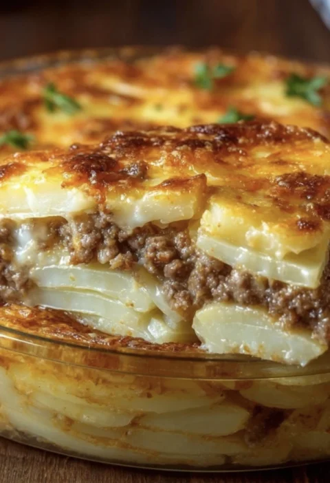 Easy Cheesy Potato And Beef Casserole Recipe Ground Beef And Potato Bake Low Carb Best Cheesy Ground Beef Potato Casserole...