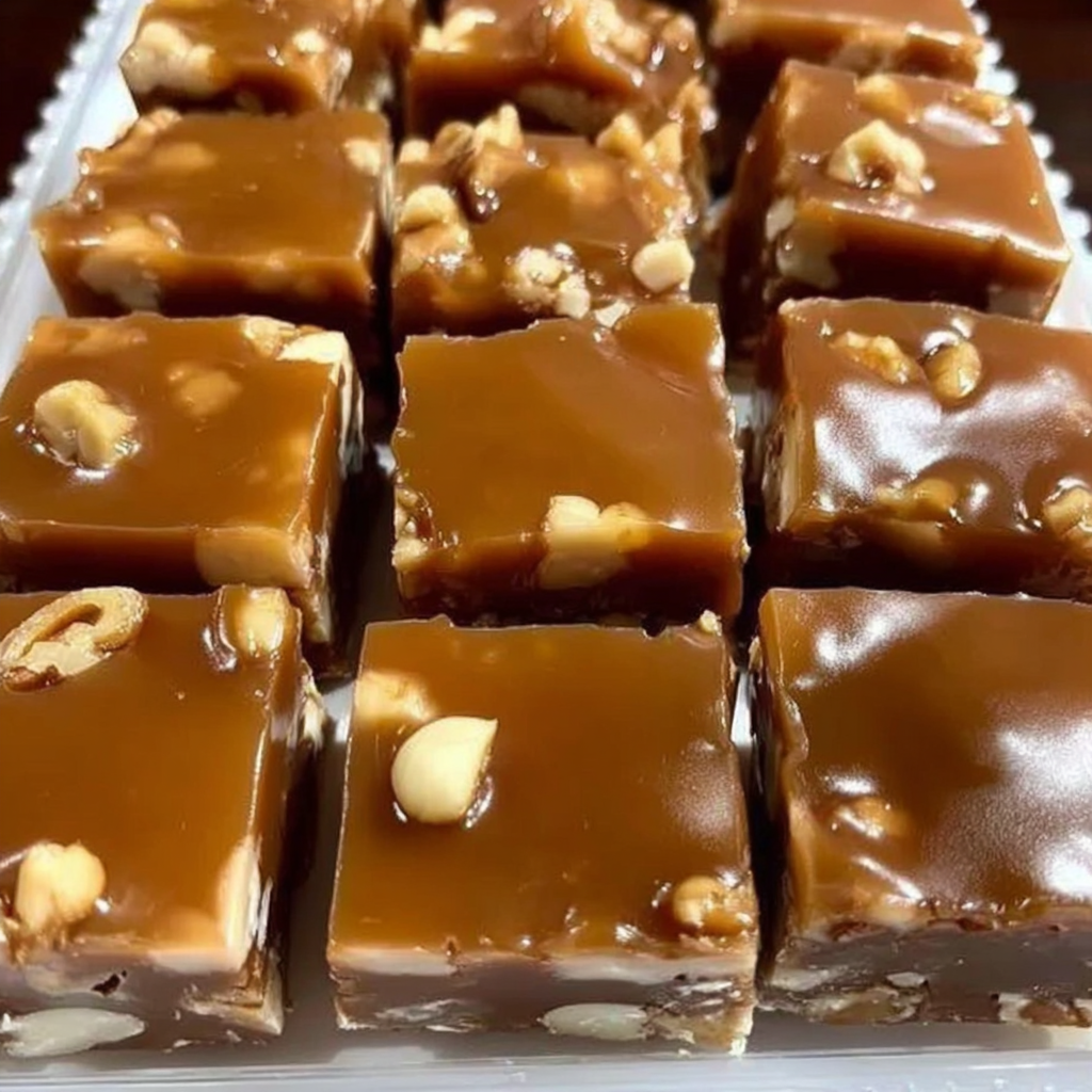 caramel nut fudge squares
