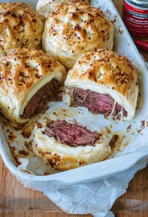 Cheesy Baked Puff Pastry Rolls Shredded Beef