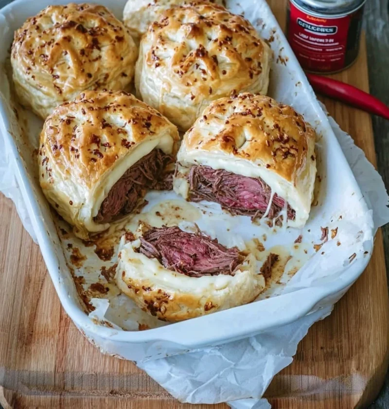 Cheesy Baked Puff Pastry Rolls Shredded Beef