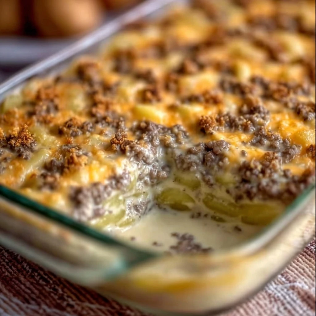 Creamy potato and ground beef casserole