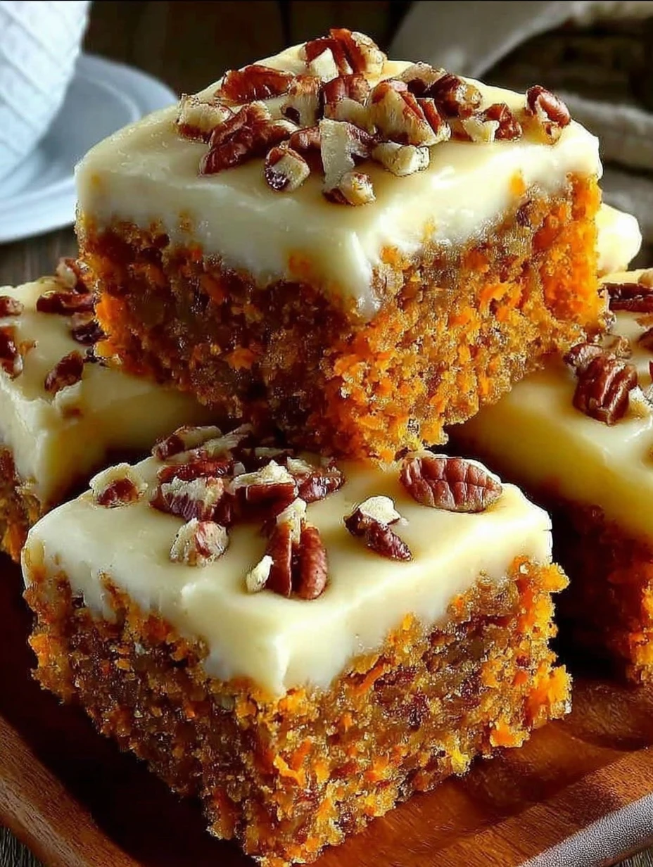 Carrot Cake Bars with Cream Cheese Frosting and Pecans
