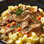 beef and gravy with mashed potatoes